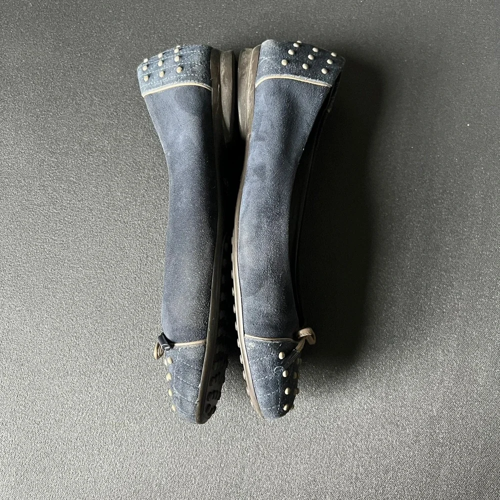 Tods Navy Blue Suede Quilted Studded Ballet Flats Shoes Made in Italy 38.5 US 8
